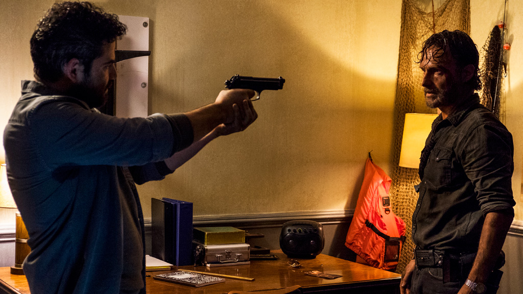Andrew Lincoln as Rick Grimes, Juan Gabriel Pareja as Morales- The Walking Dead _ Season 8, Episode 3 - Photo Credit: Gene Page/AMC