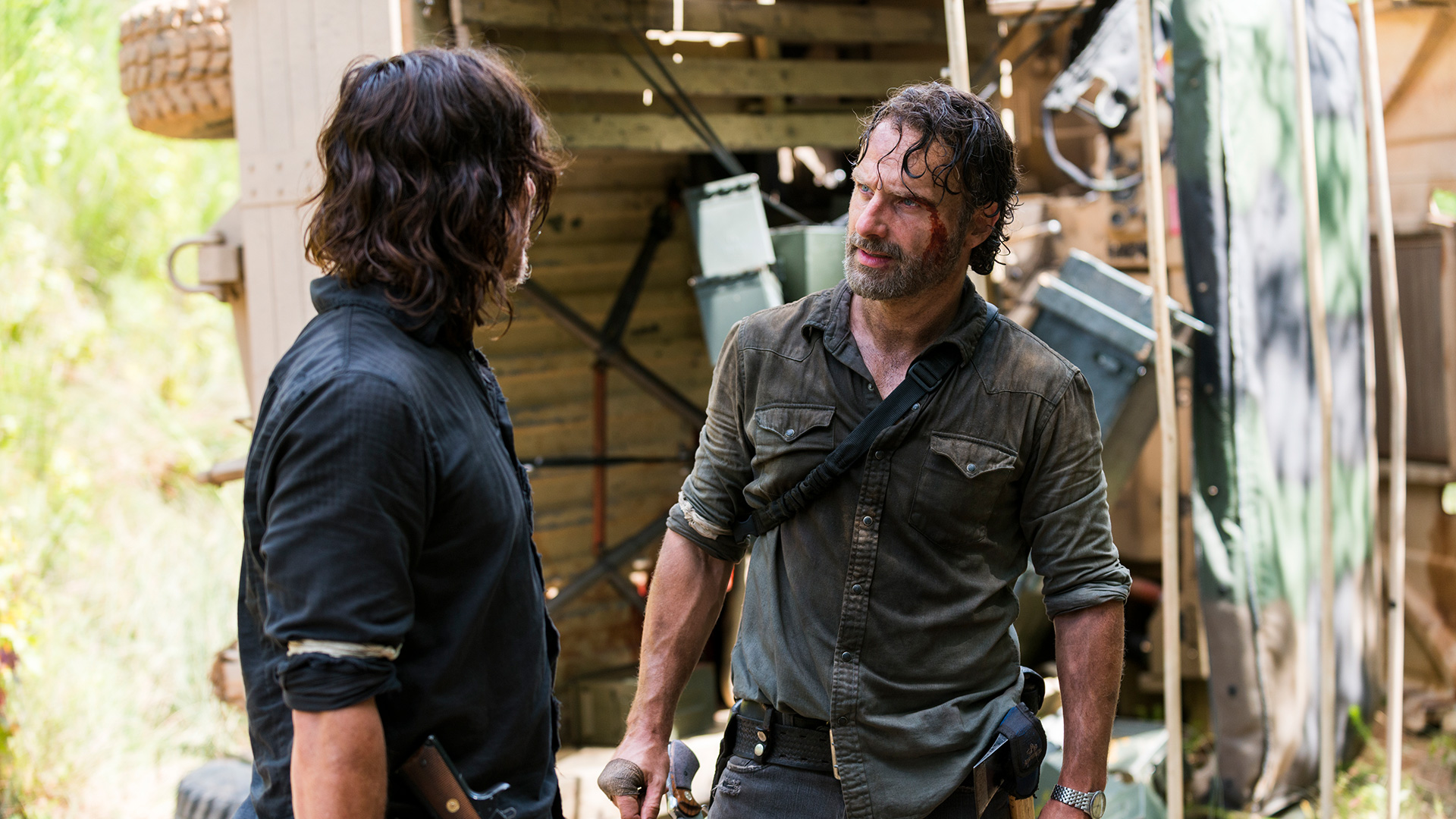 Norman Reedus as Daryl Dixon, Andrew Lincoln as Rick Grimes - The Walking Dead _ Season 8, Episode 5 - Photo Credit: Gene Page/AMC